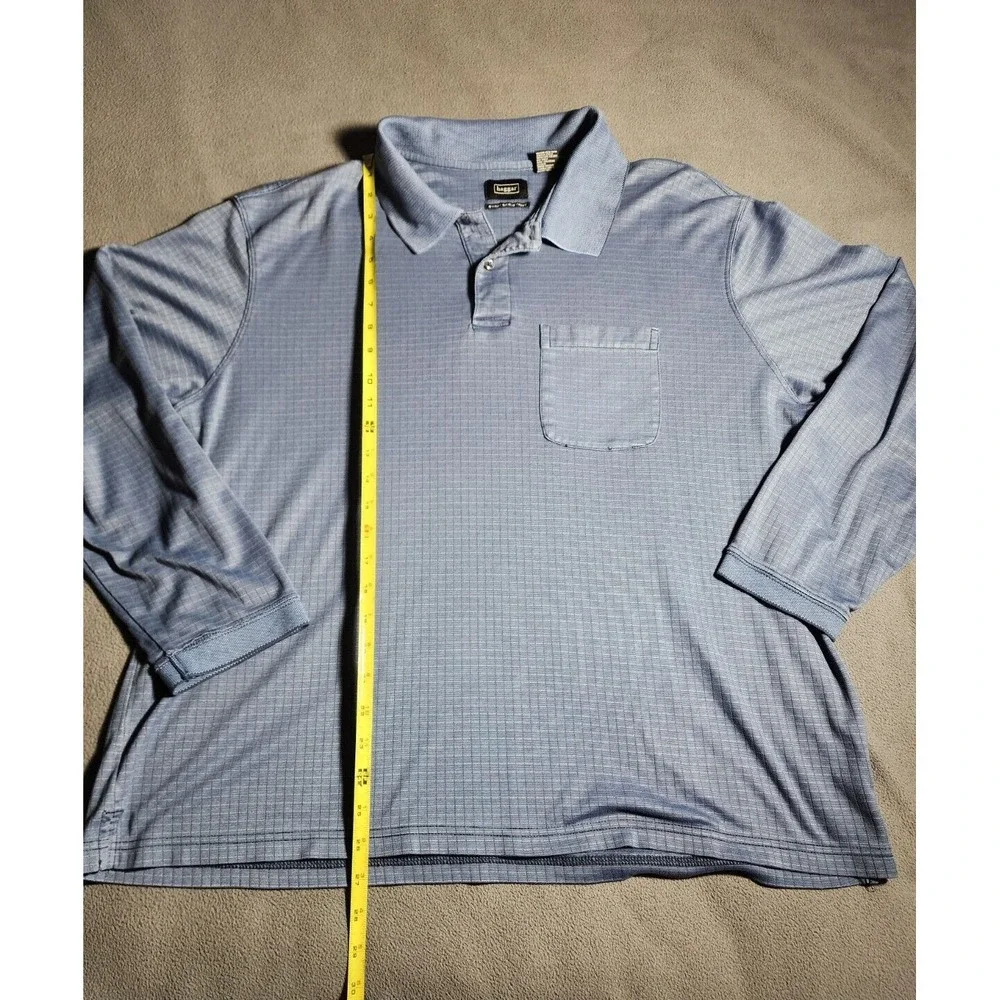Haggar Polo Shirt Men XL Blue Collared Long Sleeve Quarter Buttons